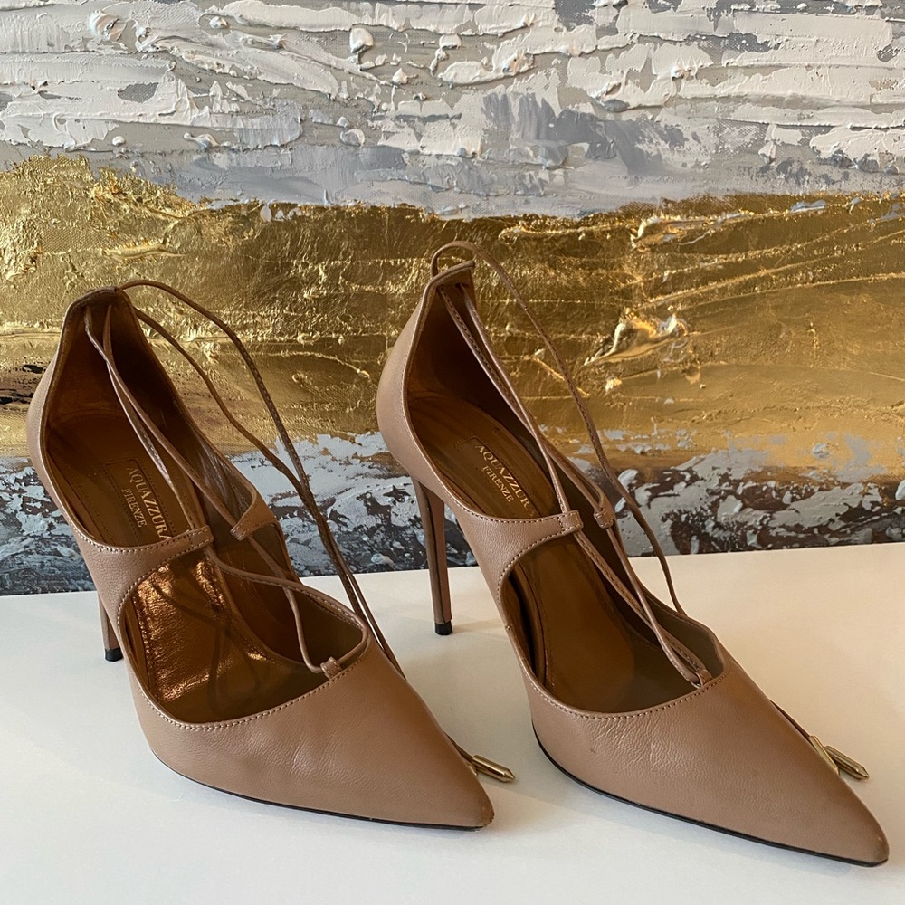 Authentic Aquazzura nude christy pumps